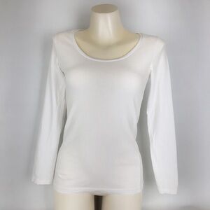 Y2K Style Long Sleeve Fitted T-Shirt White Scoop Neck Top Tee Women’s Size M